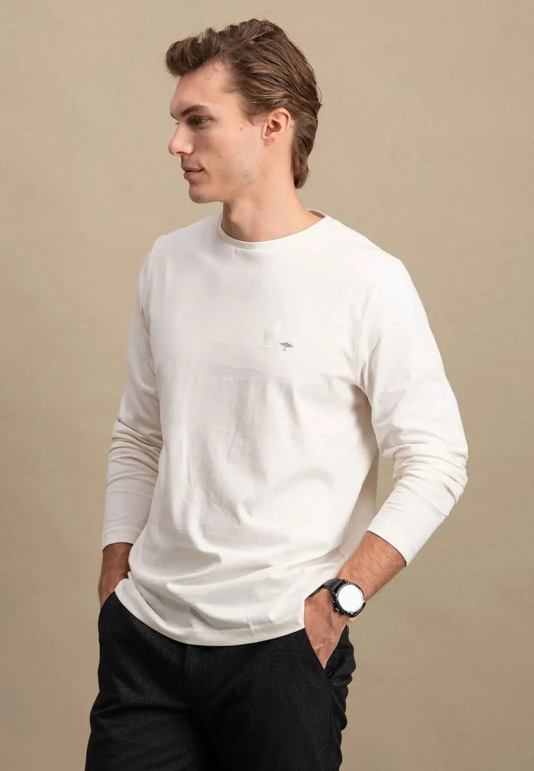 Crew Neck LS T-Shirt Off White-Fynch-Hatton UK