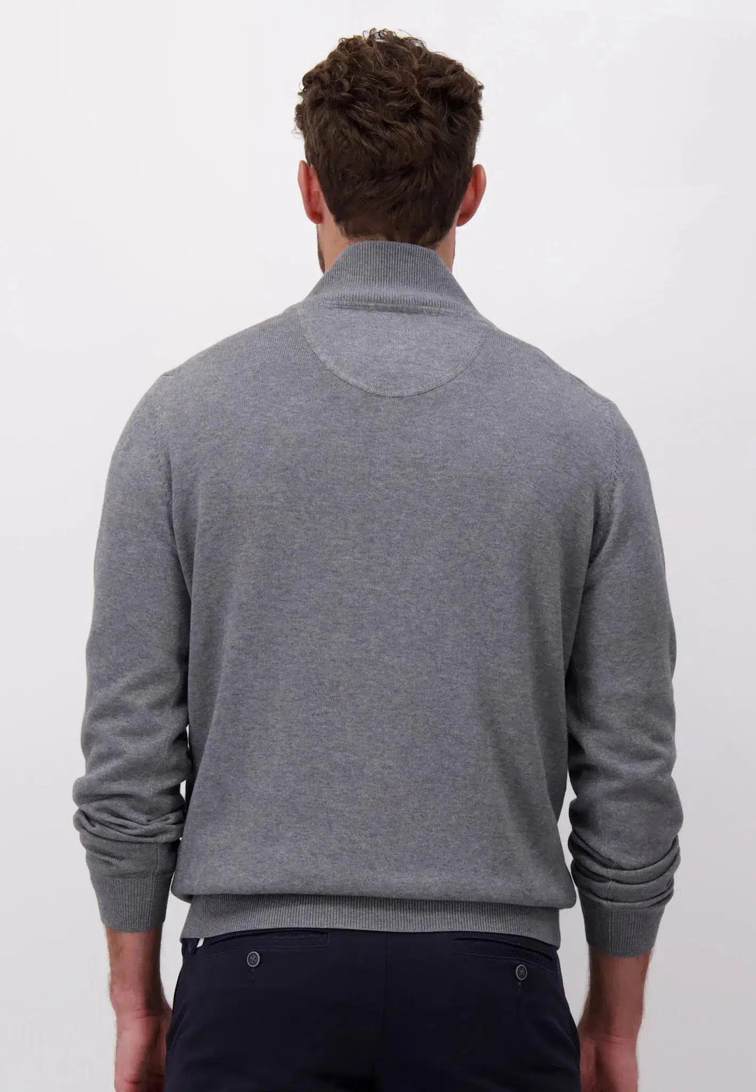 FINE KNIT 1/4 ZIP COTTON KNIT STEEL-Fynch-Hatton UK