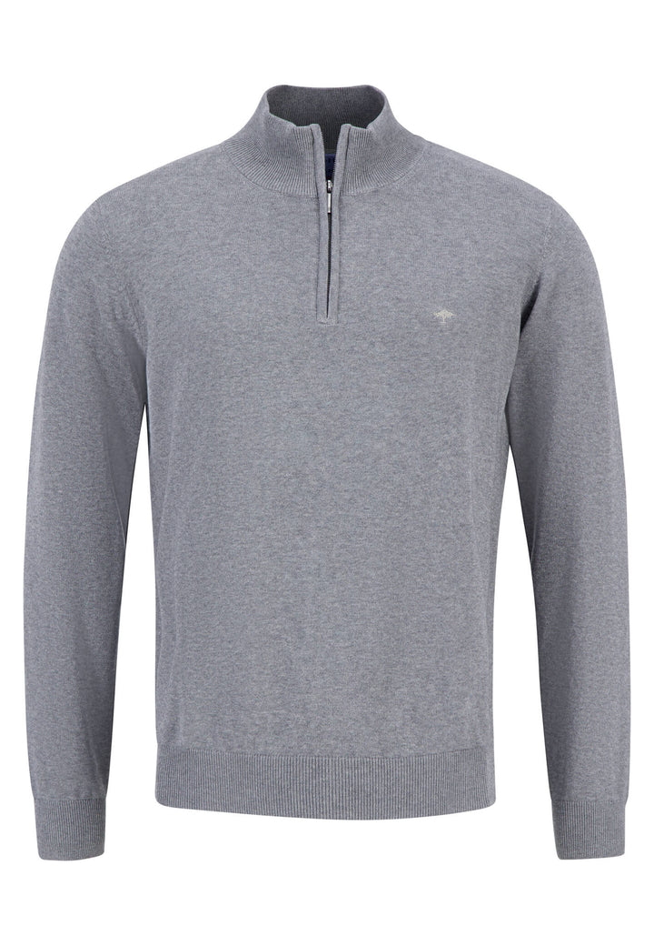 FINE KNIT 1/4 ZIP COTTON KNIT STEEL-Fynch-Hatton UK