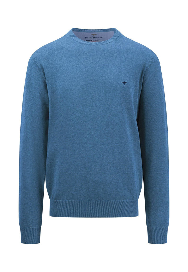 FINE KNIT CREWNECK COTTON KNIT AZURE-Fynch-Hatton UK