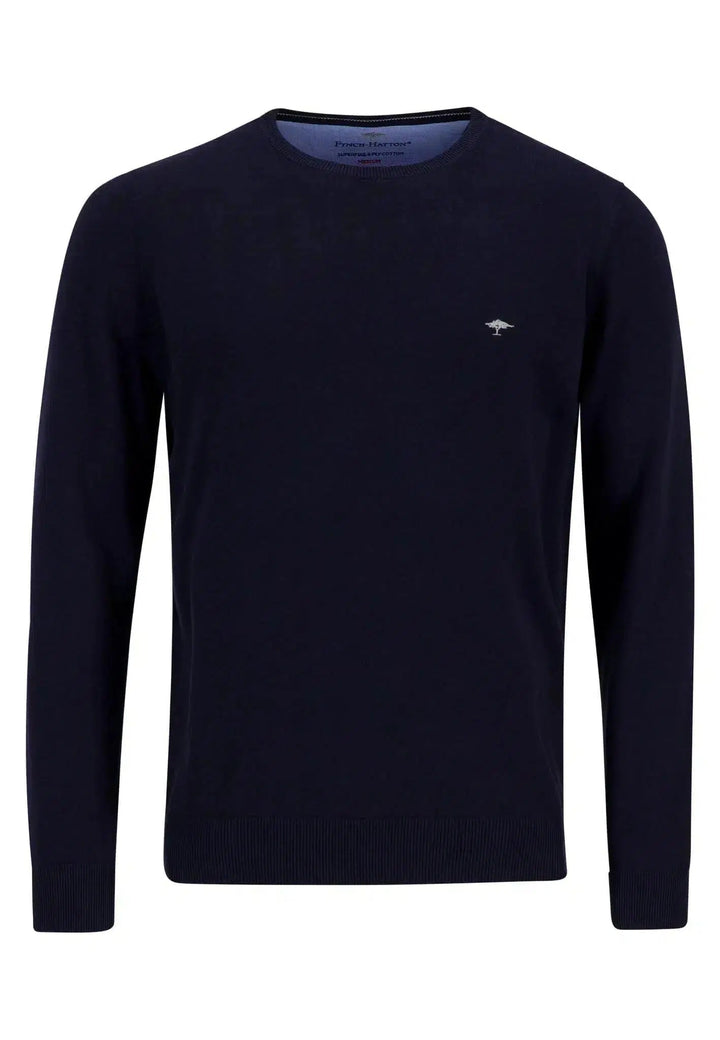 FINE KNIT CREWNECK COTTON KNIT NAVY-Fynch-Hatton UK