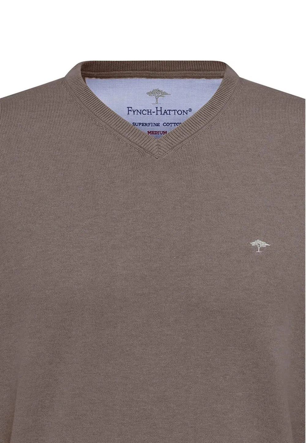 FINE KNIT V-NECK COTTON KNIT EARTH-Fynch-Hatton UK