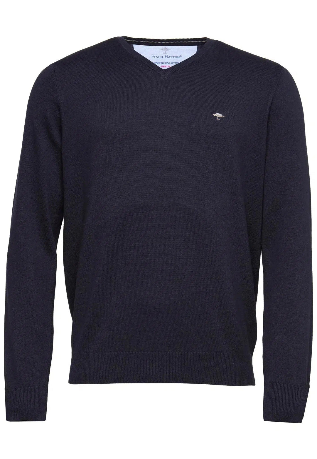 FINE KNIT V-NECK COTTON KNIT NAVY-Fynch-Hatton UK