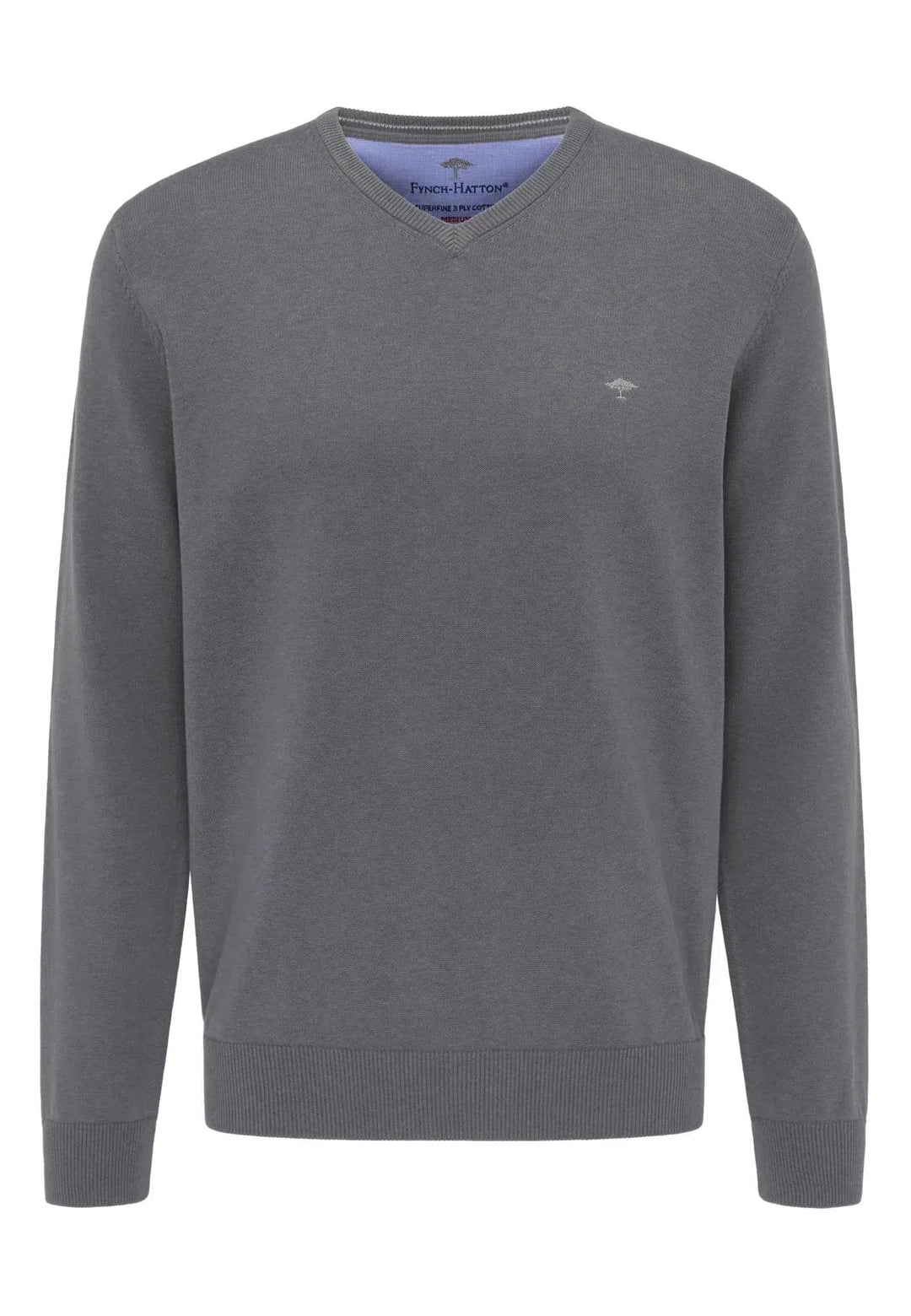 FINE KNIT V-NECK COTTON KNIT STEEL-Fynch-Hatton UK