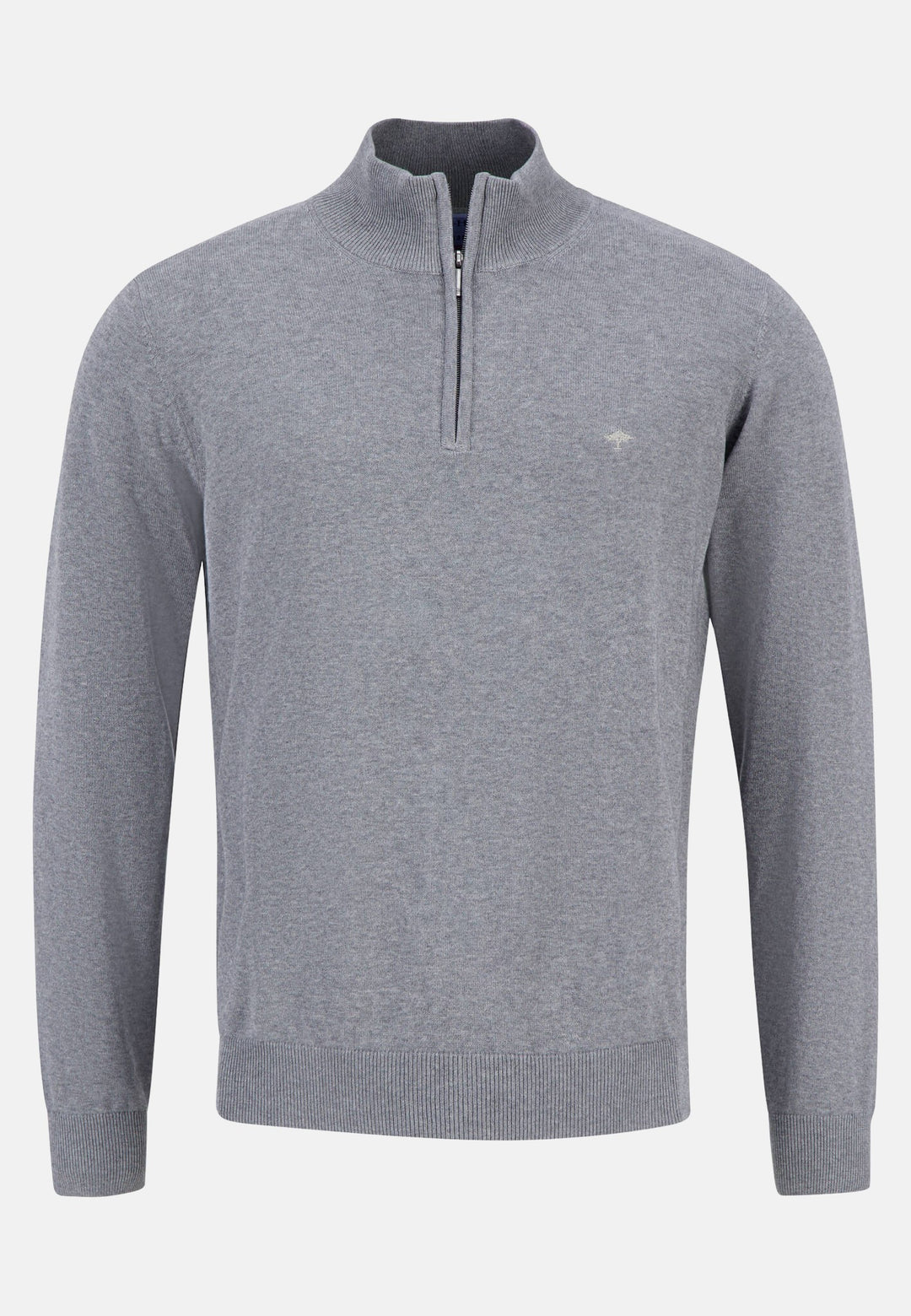 Fine Knit 1/4 Zip Cotton Knit Steel-Fynch-Hatton UK