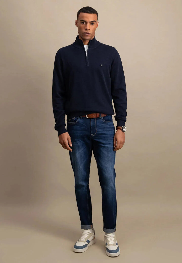 Fine Knit Cotton 1/4 Zip Navy-Fynch-Hatton UK