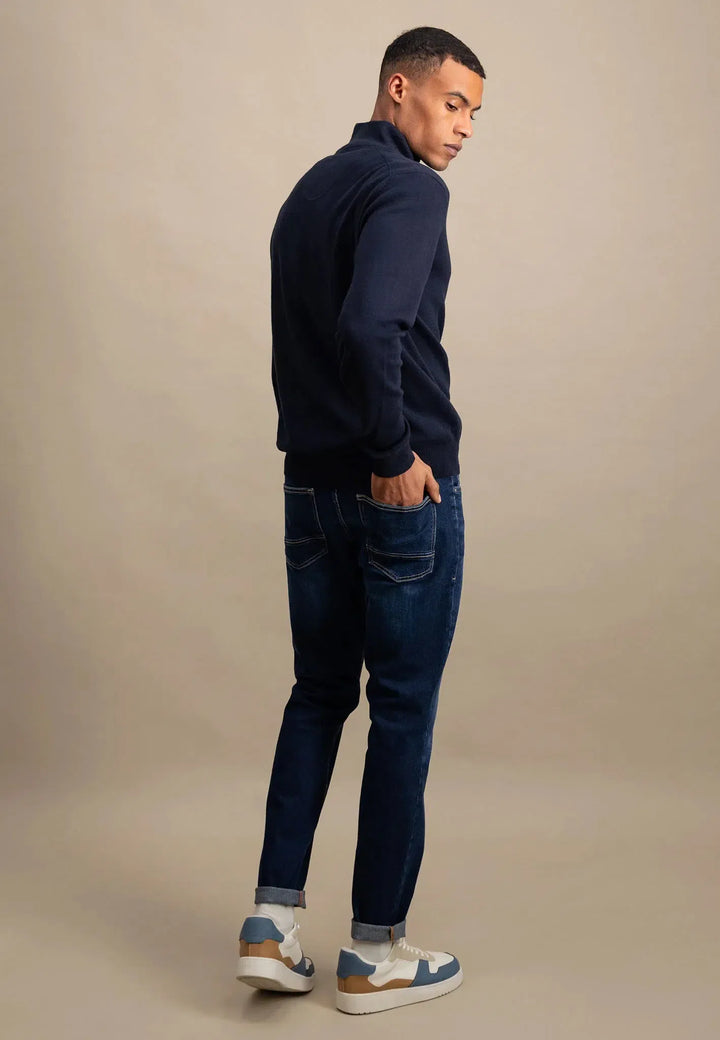 Fine Knit Cotton 1/4 Zip Navy-Fynch-Hatton UK