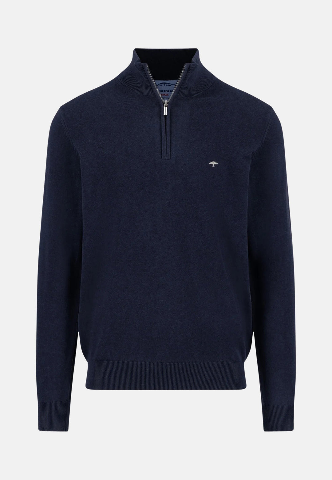 Fine Knit Cotton 1/4 Zip Navy-Fynch-Hatton UK