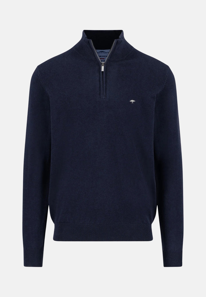 Fine Knit Cotton 1/4 Zip Navy-Fynch-Hatton UK