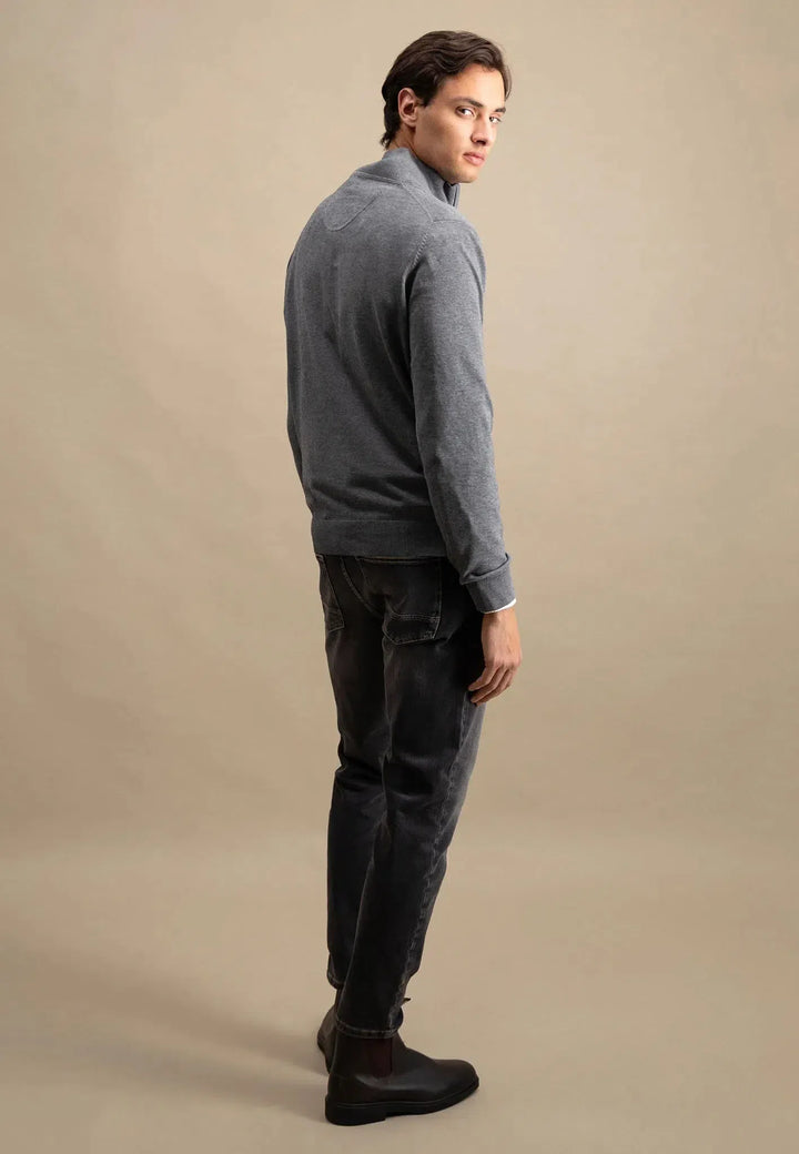 Fine Knit Cotton 1/4 Zip Steel-Fynch-Hatton UK
