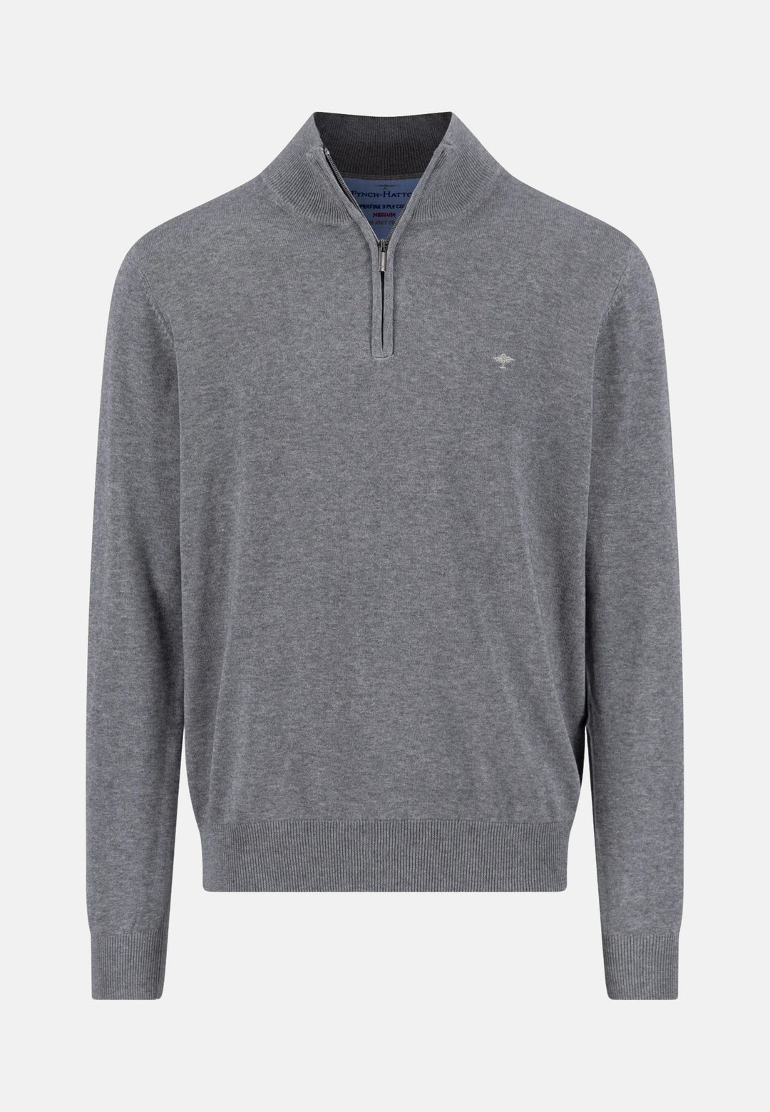 Fine Knit Cotton 1/4 Zip Steel-Fynch-Hatton UK