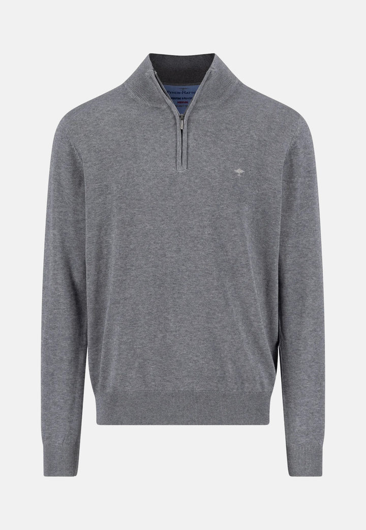 Fine Knit Cotton 1/4 Zip Steel-Fynch-Hatton UK