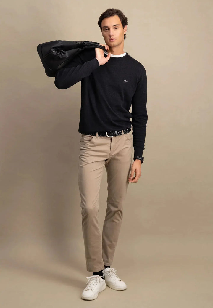 Fine Knit Cotton Crewneck Charcoal-Fynch-Hatton UK
