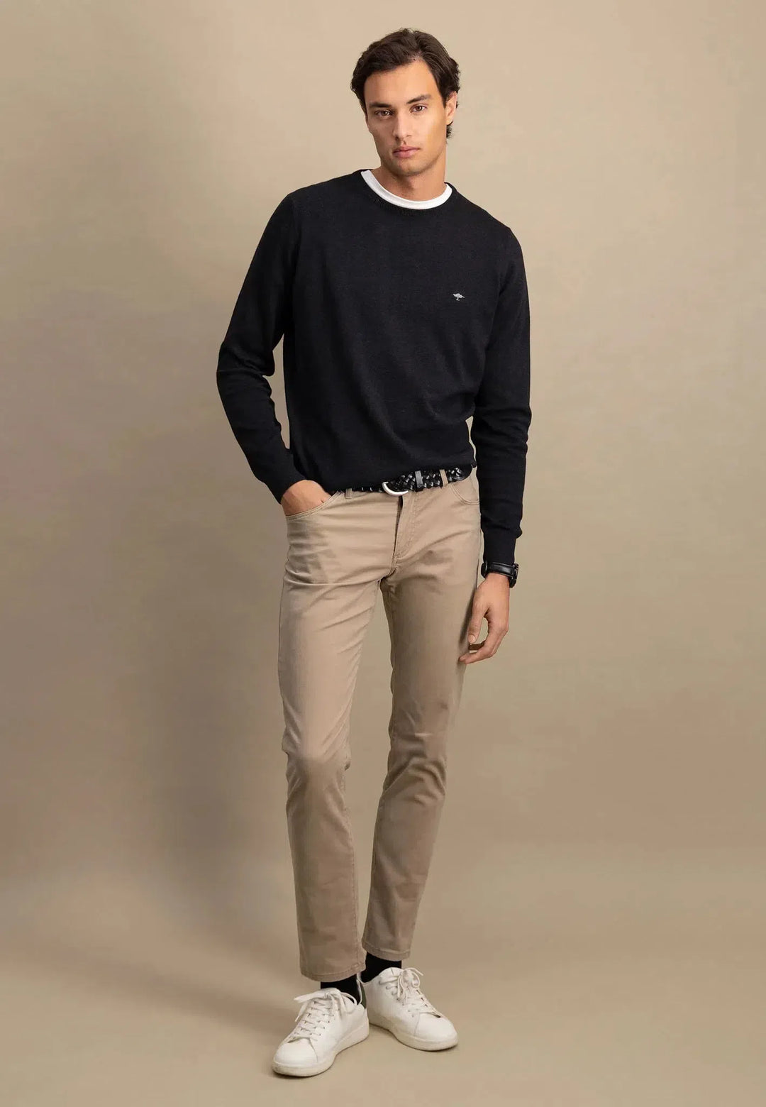 Fine Knit Cotton Crewneck Charcoal-Fynch-Hatton UK