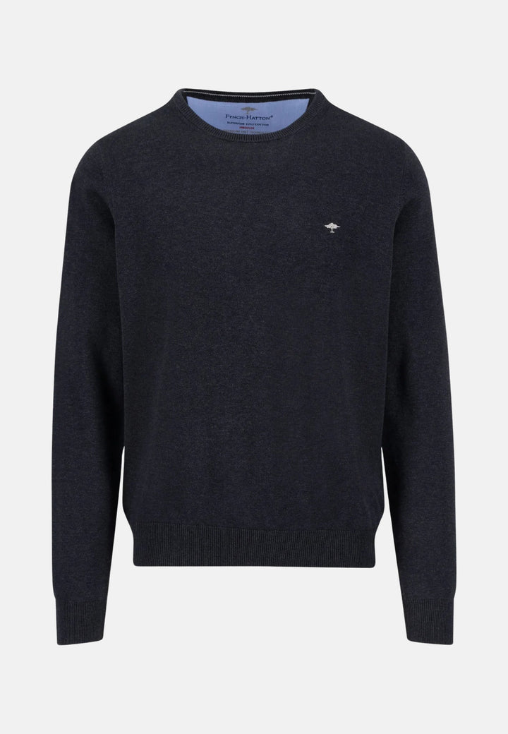 Fine Knit Cotton Crewneck Charcoal-Fynch-Hatton UK