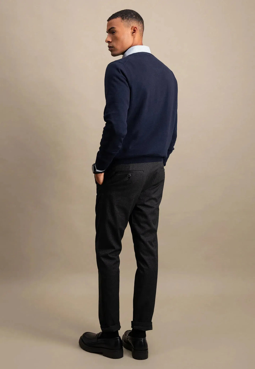 Fine Knit Cotton Crewneck Navy-Fynch-Hatton UK