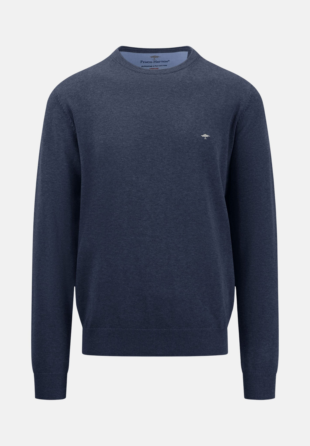 Fine Knit Cotton Crewneck Navy-Fynch-Hatton UK