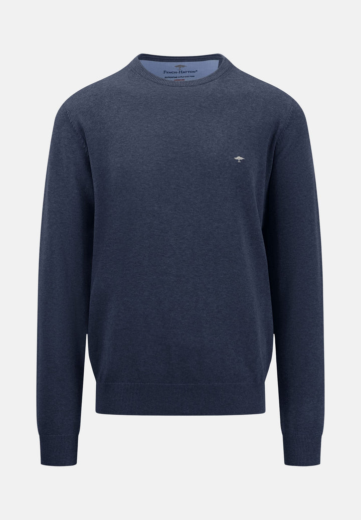 Fine Knit Cotton Crewneck Navy-Fynch-Hatton UK