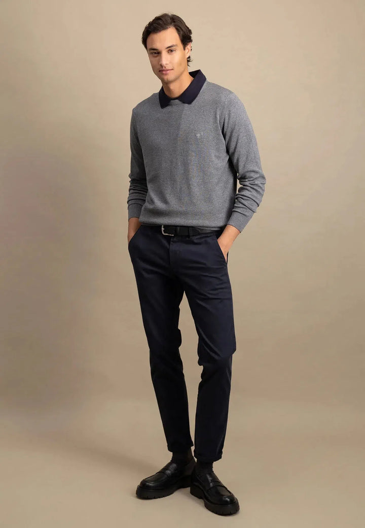 Fine Knit Cotton Crewneck Steel-Fynch-Hatton UK