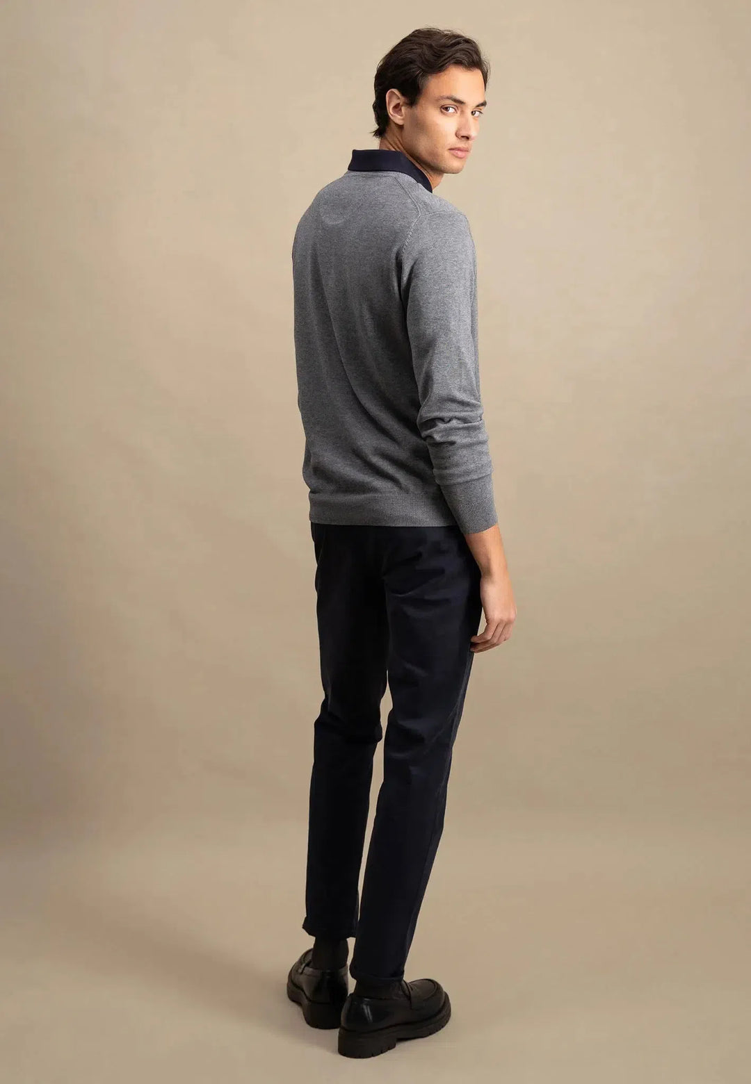 Fine Knit Cotton Crewneck Steel-Fynch-Hatton UK