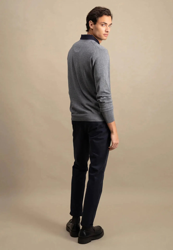 Fine Knit Cotton Crewneck Steel-Fynch-Hatton UK