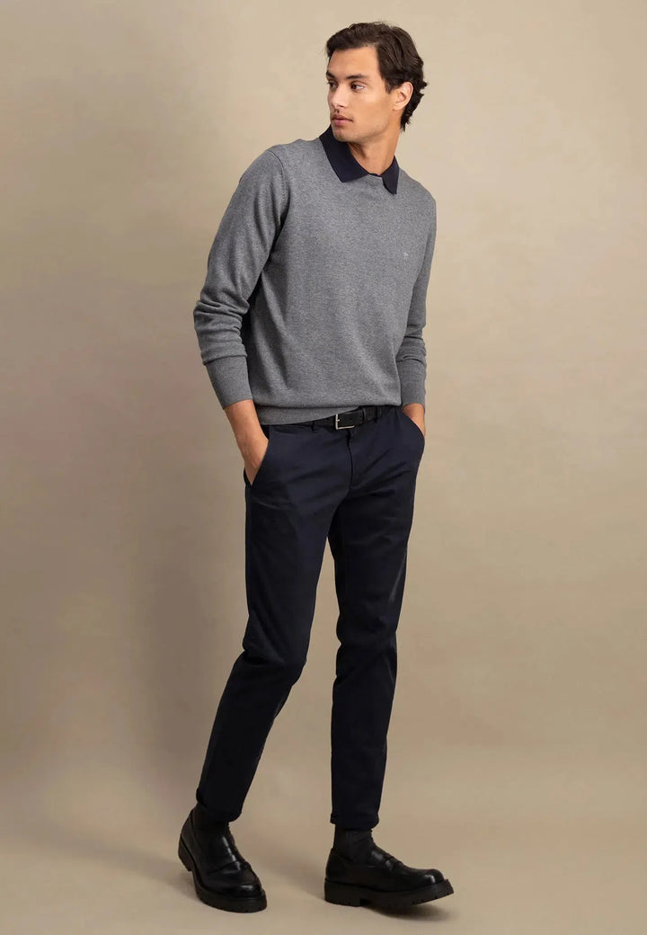 Fine Knit Cotton Crewneck Steel-Fynch-Hatton UK