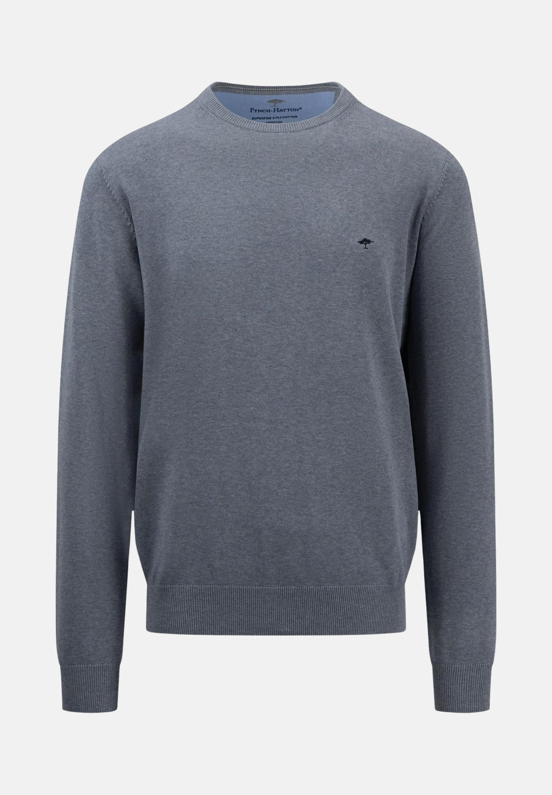 Fine Knit Cotton Crewneck Steel-Fynch-Hatton UK