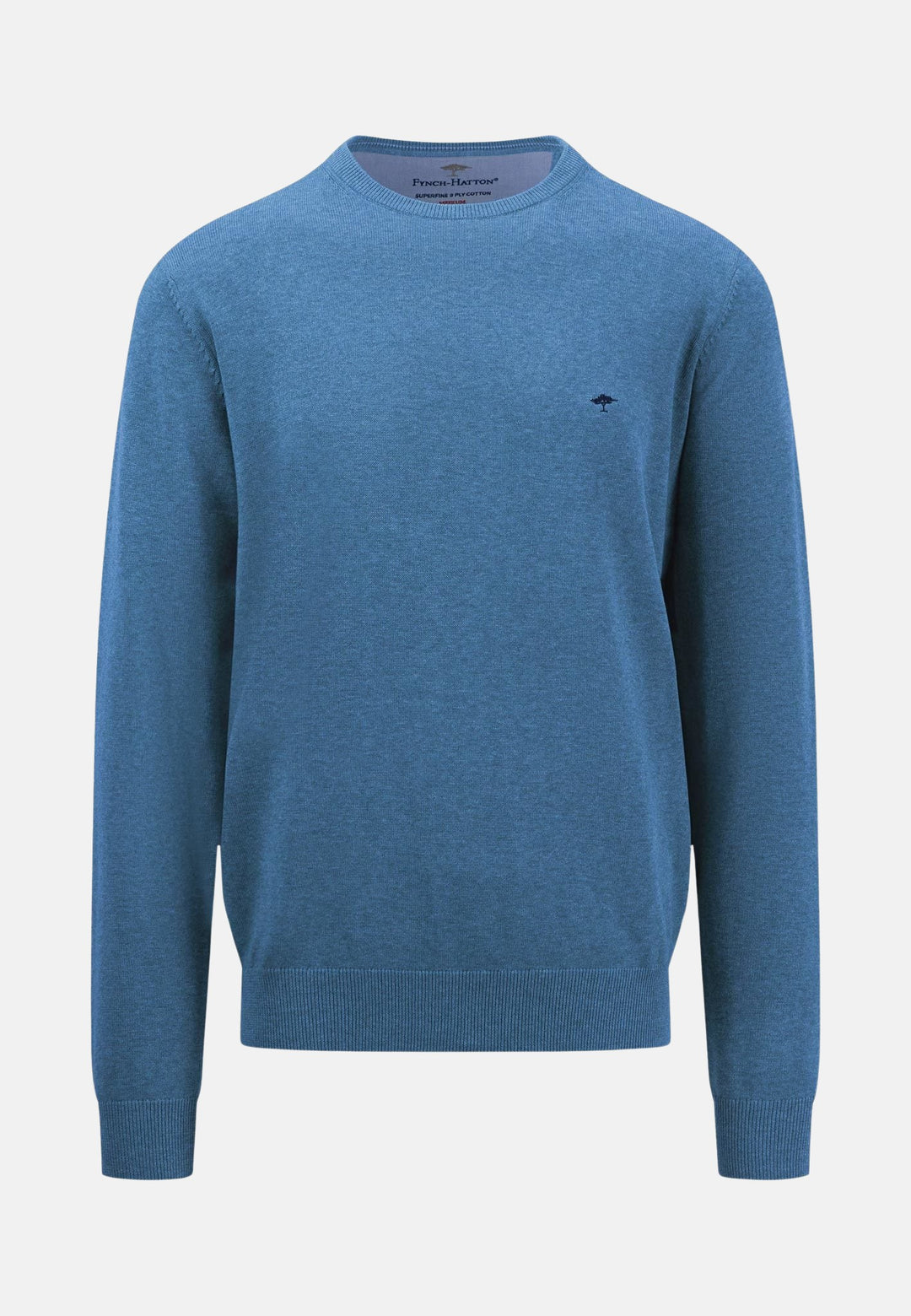 Fine Knit Crewneck Cotton Knit Azure-Fynch-Hatton UK