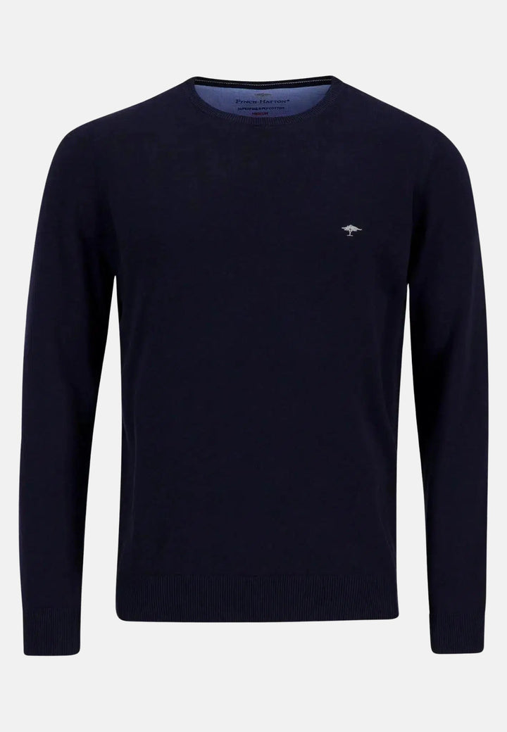 Fine Knit Crewneck Cotton Knit Navy-Fynch-Hatton UK