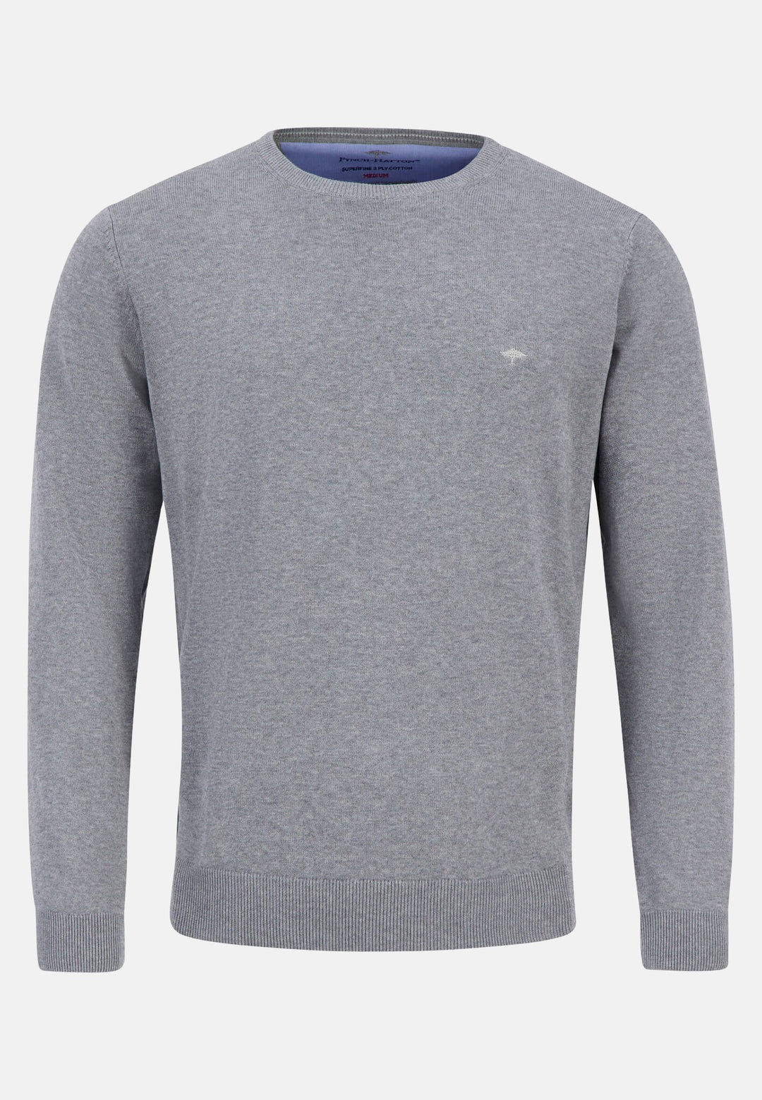 Fine Knit Crewneck Cotton Knit Steel-Fynch-Hatton UK