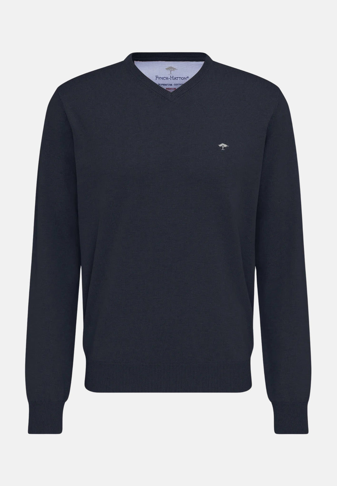 Fine Knit V-Neck Cotton Knit Navy-Fynch-Hatton UK