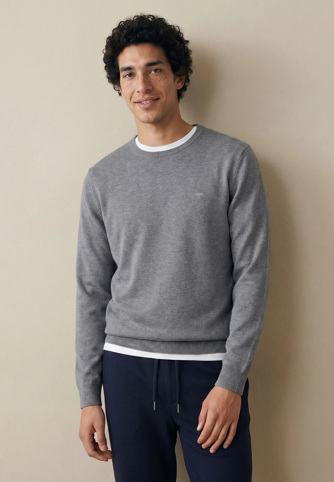 Fine Knit Cotton Crewneck Sweater Steel
