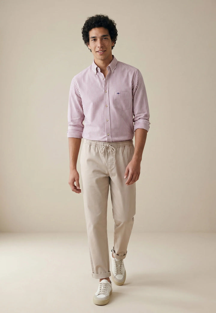 All Season Poplin Stripe Button Down Shirt Grape