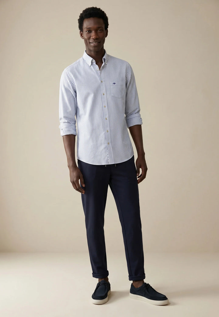 All Season Poplin Stripe Button Down Shirt Light Blue