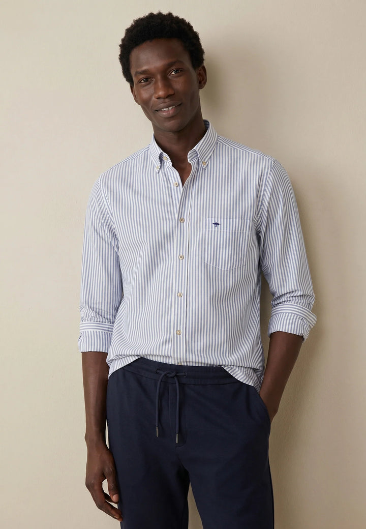 All Season Poplin Stripe Button Down Shirt Light Blue