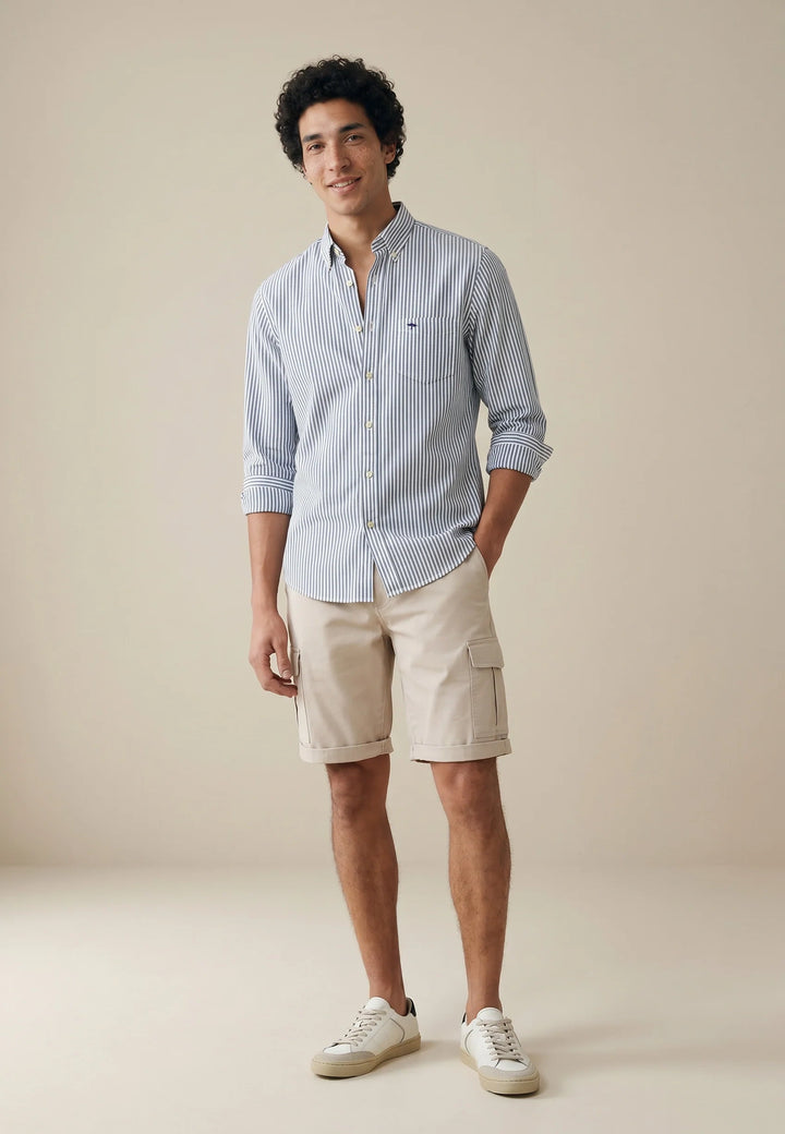 All Season Poplin Stripe Button Down Shirt Navy