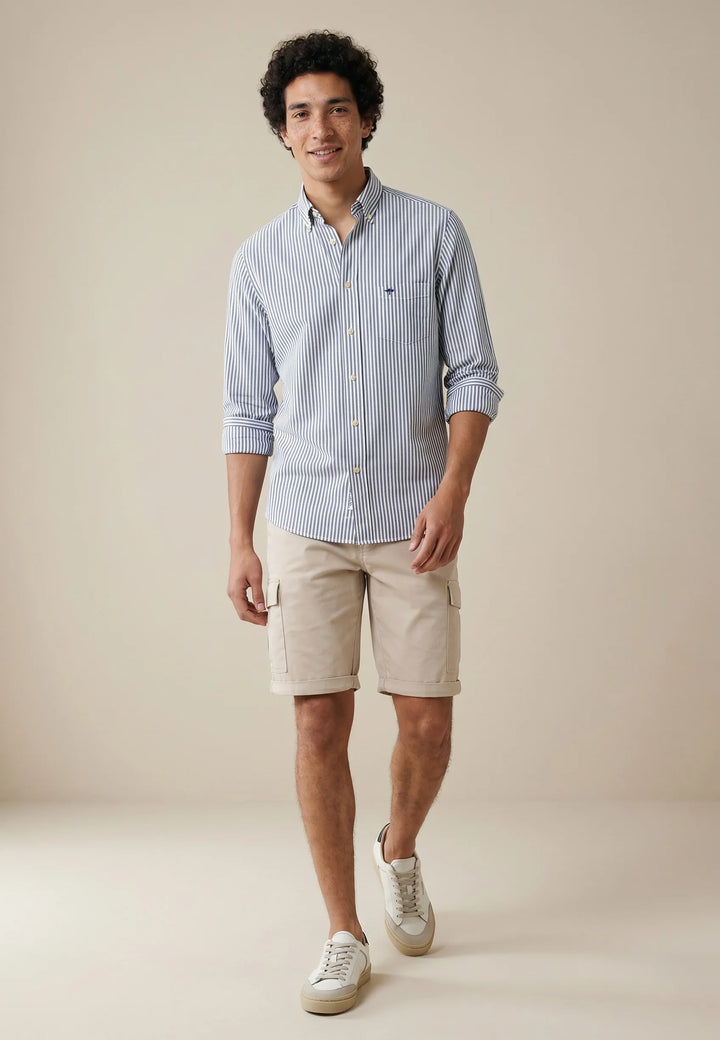 All Season Poplin Stripe Button Down Shirt Navy
