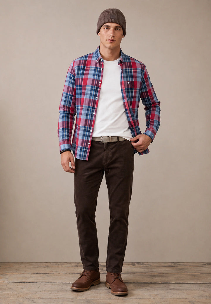 Colorful Check Button Down Shirt Grape
