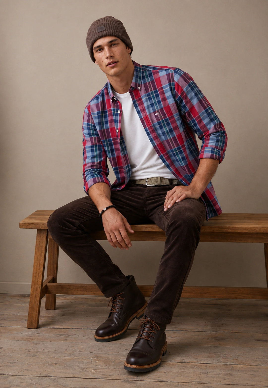 Colorful Check Button Down Shirt Grape