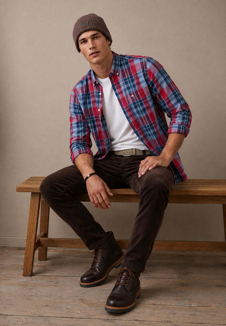 Colorful Check Button Down Shirt Grape