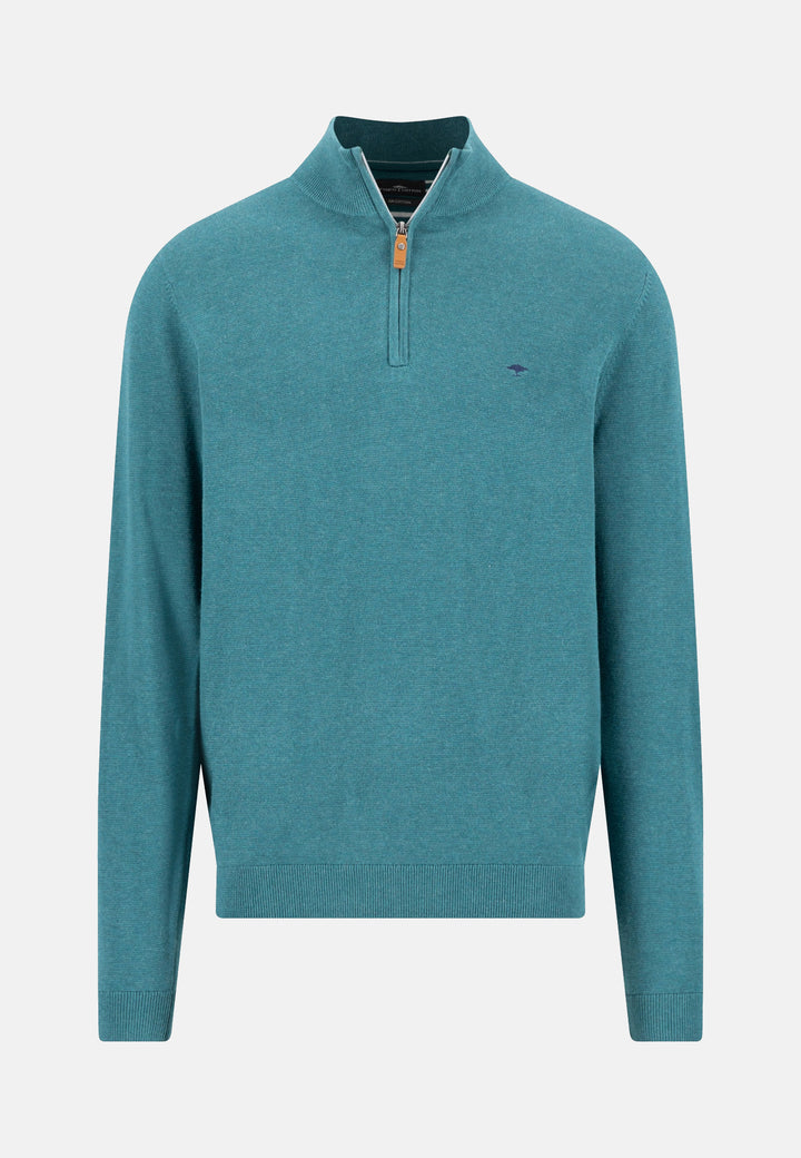Fine Knit Air Cotton 1/4 Zip Sweater Teal
