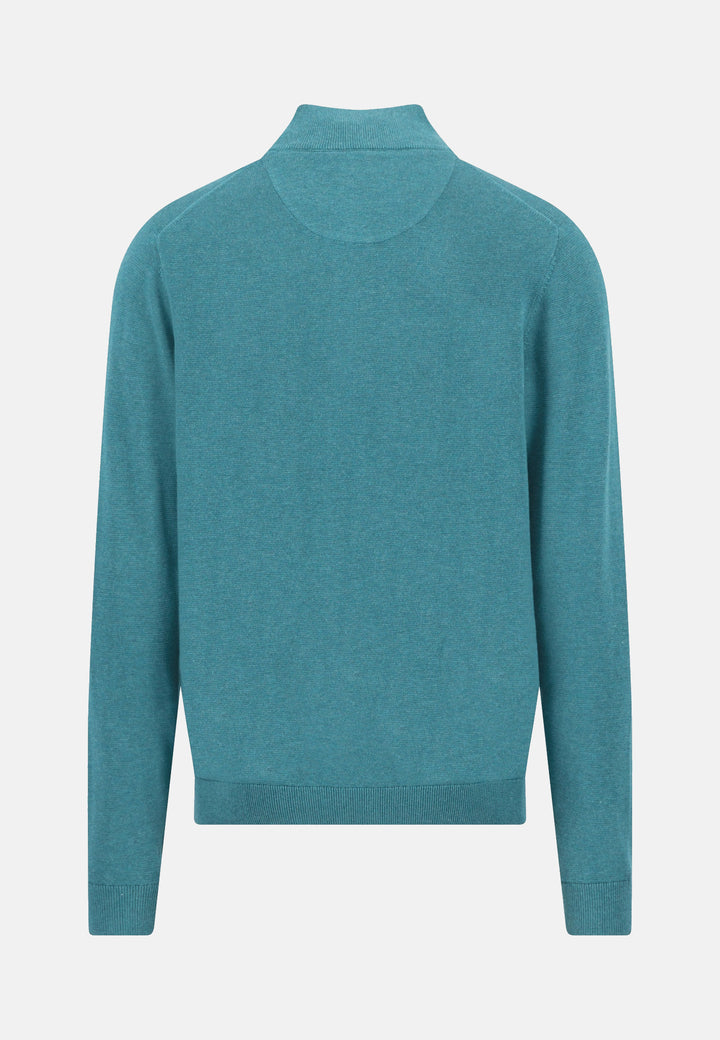 Fine Knit Air Cotton 1/4 Zip Sweater Teal