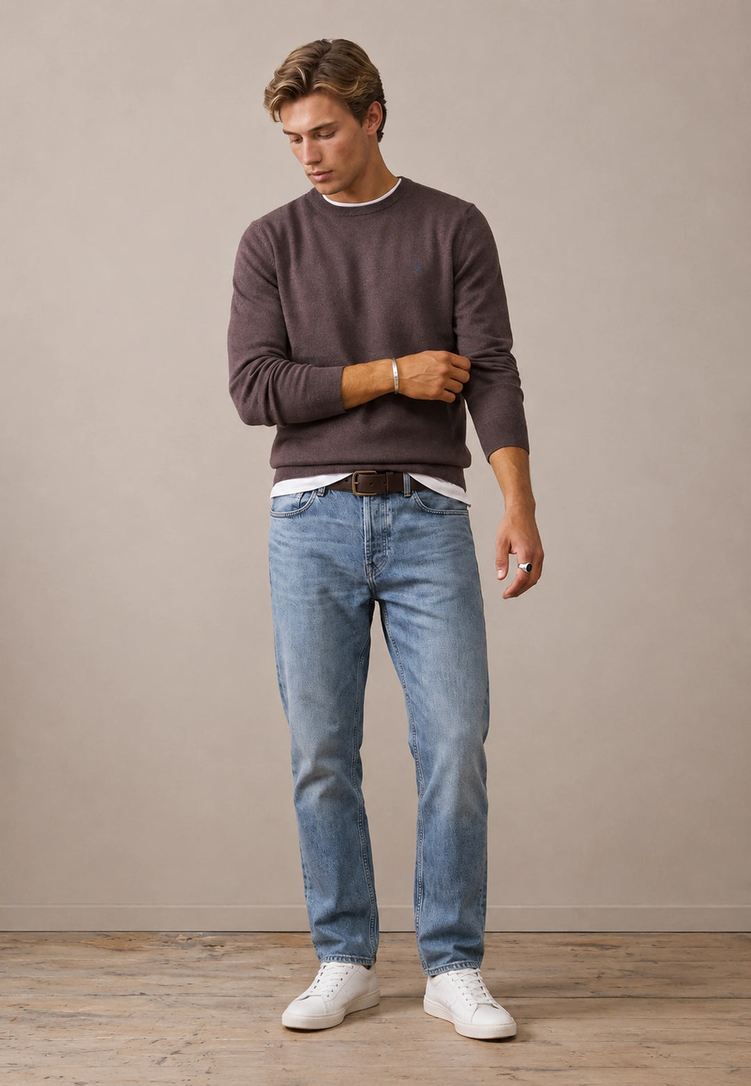 Fine Knit Air Cotton Crewneck Sweater Soil