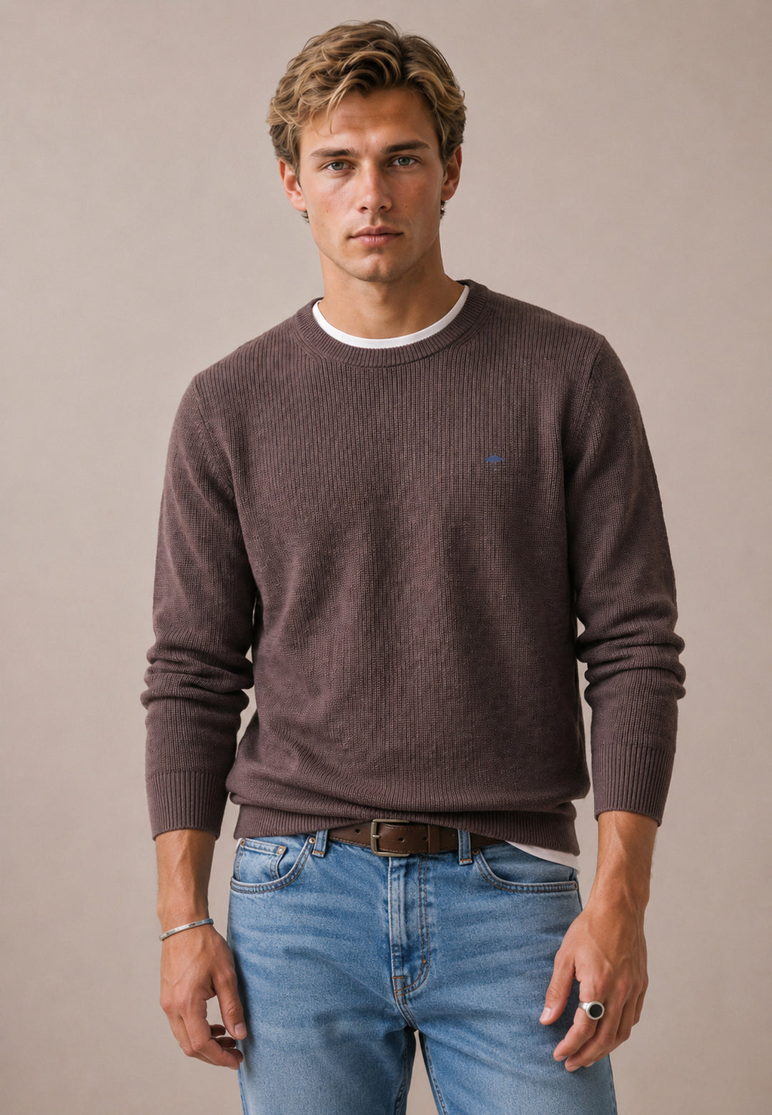 Fine Knit Air Cotton Crewneck Sweater Soil