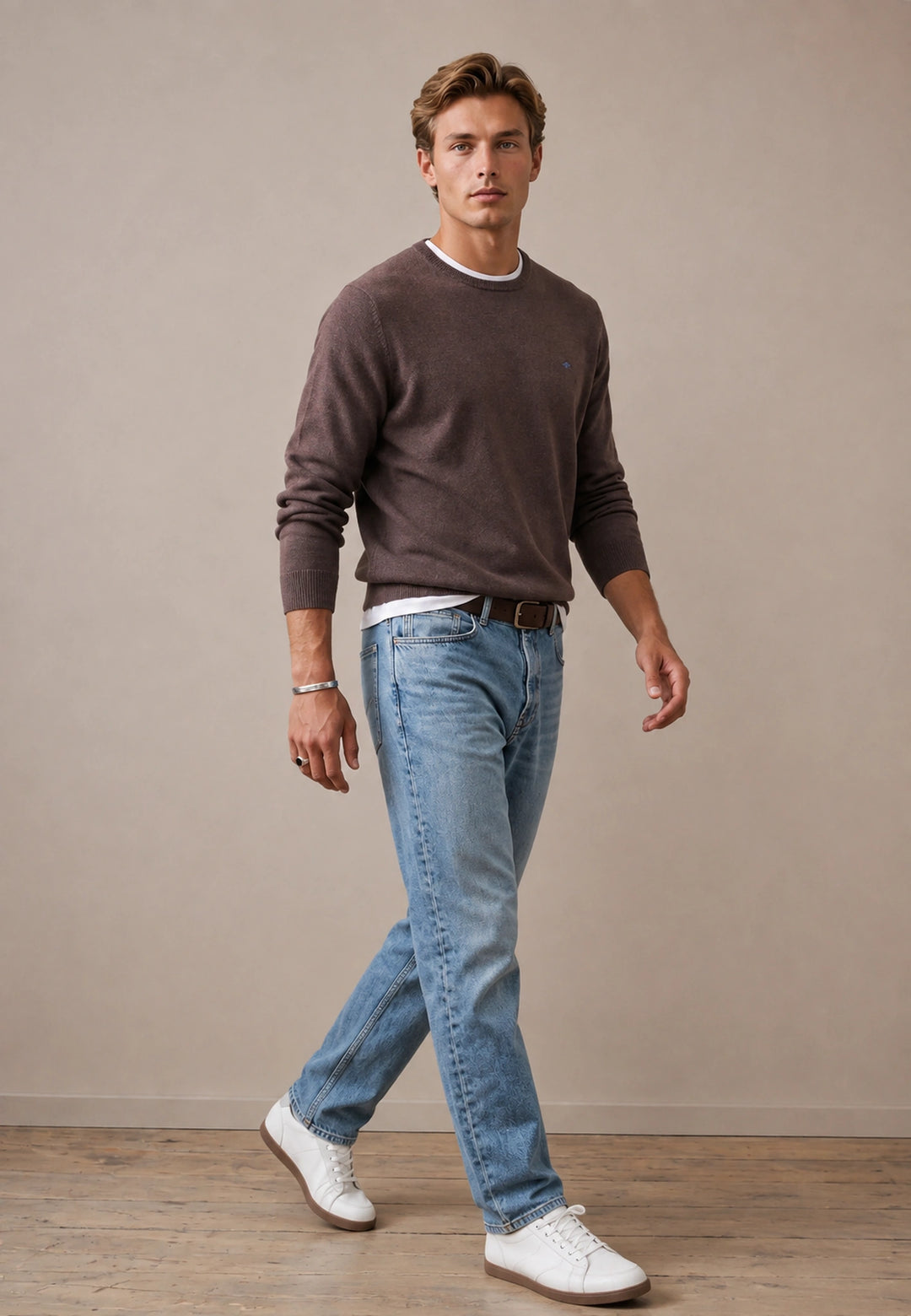 Fine Knit Air Cotton Crewneck Sweater Soil