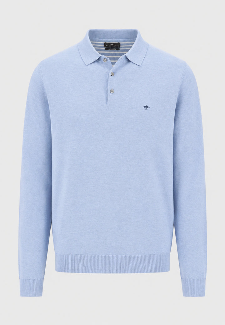 Fine Knit Air Cotton Polo Collar Sweater Air Blue