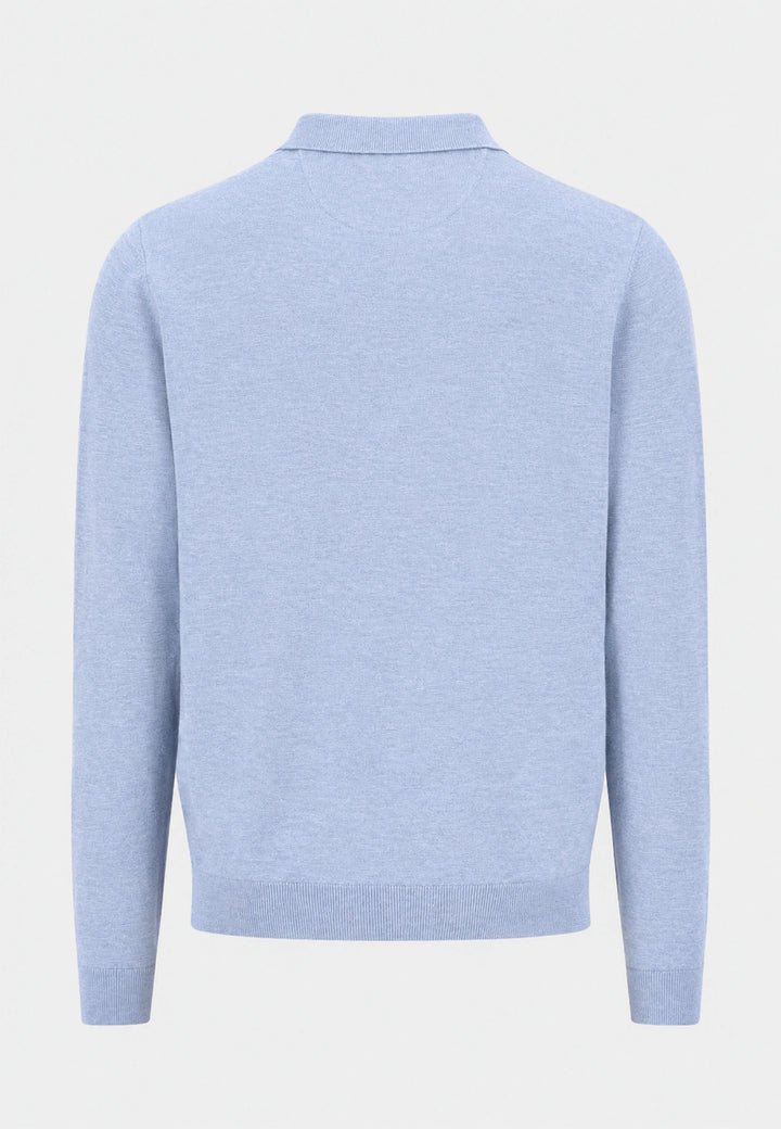 Fine Knit Air Cotton Polo Collar Sweater Air Blue