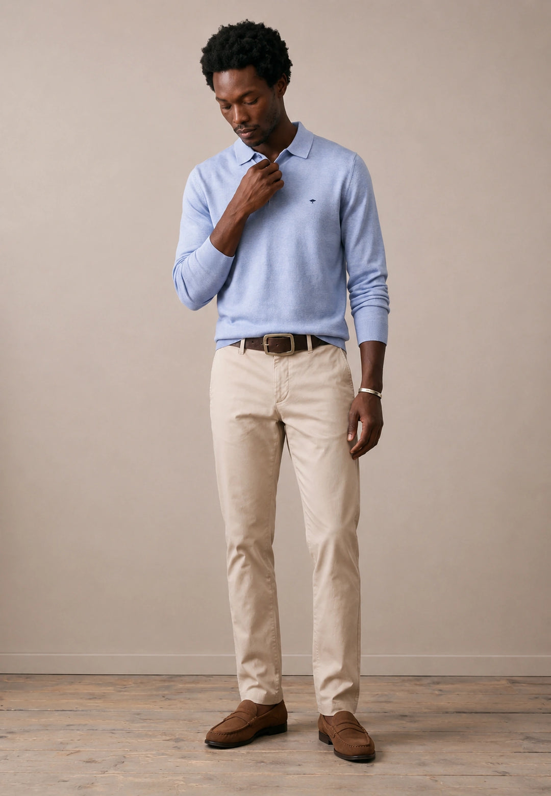 Fine Knit Air Cotton Polo Collar Sweater Air Blue