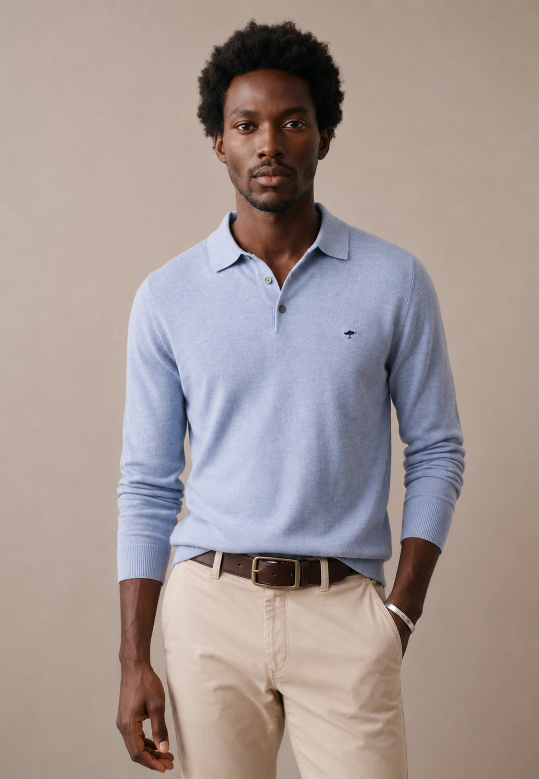 Fine Knit Air Cotton Polo Collar Sweater Air Blue