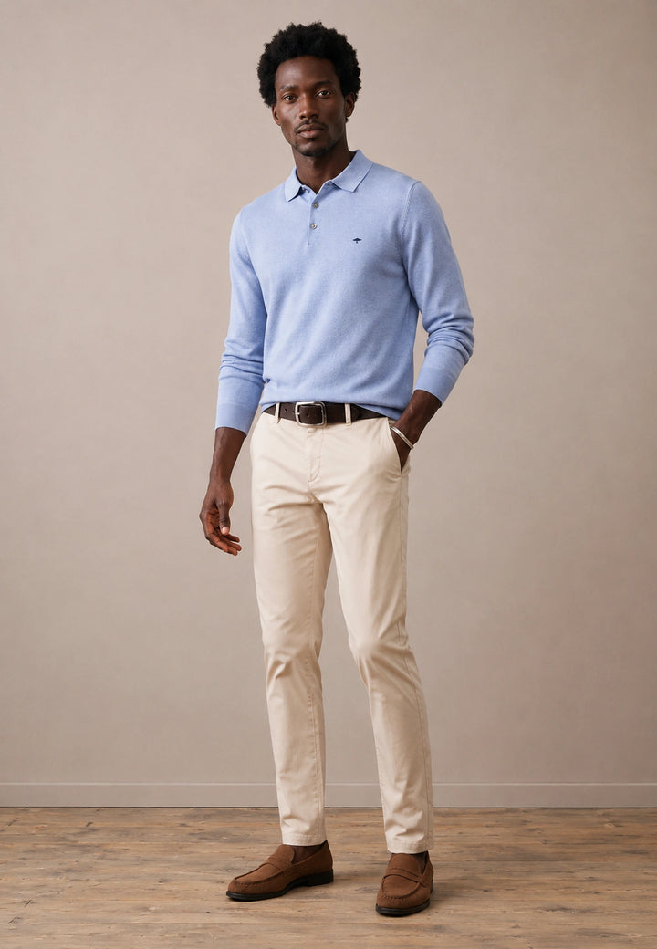 Fine Knit Air Cotton Polo Collar Sweater Air Blue